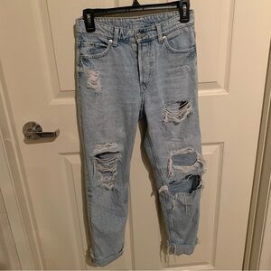 H&M Distressed Straight Leg Jeans